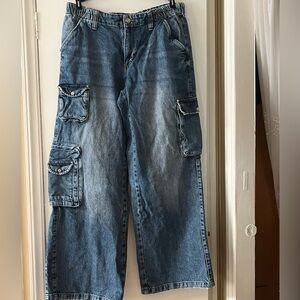 Men's Blue Denim Cargo Pants by Urban Outfitters